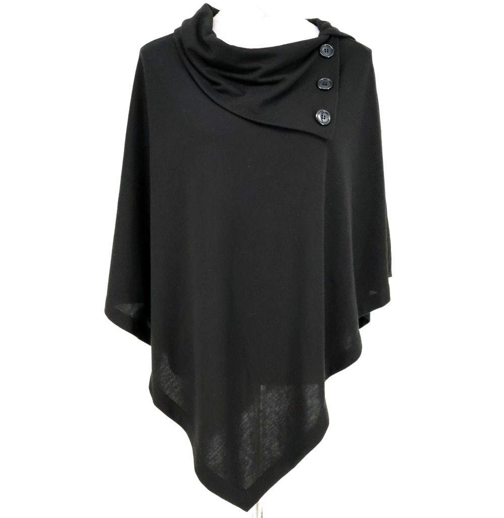 Curations Caravan Poncho Sweater Womens XS Black Cape Cowl Neck Buttons Gorpcore